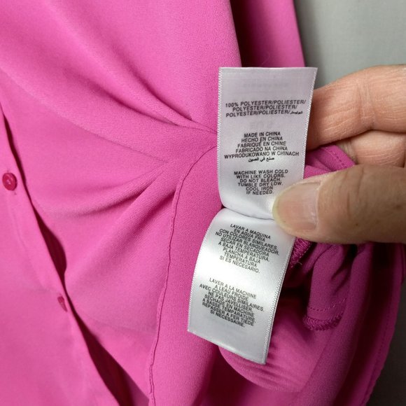 Jones New York Signature Pink Ruched Back Long Sleeve Button Up Women's Blouse S - Picture 8 of 12